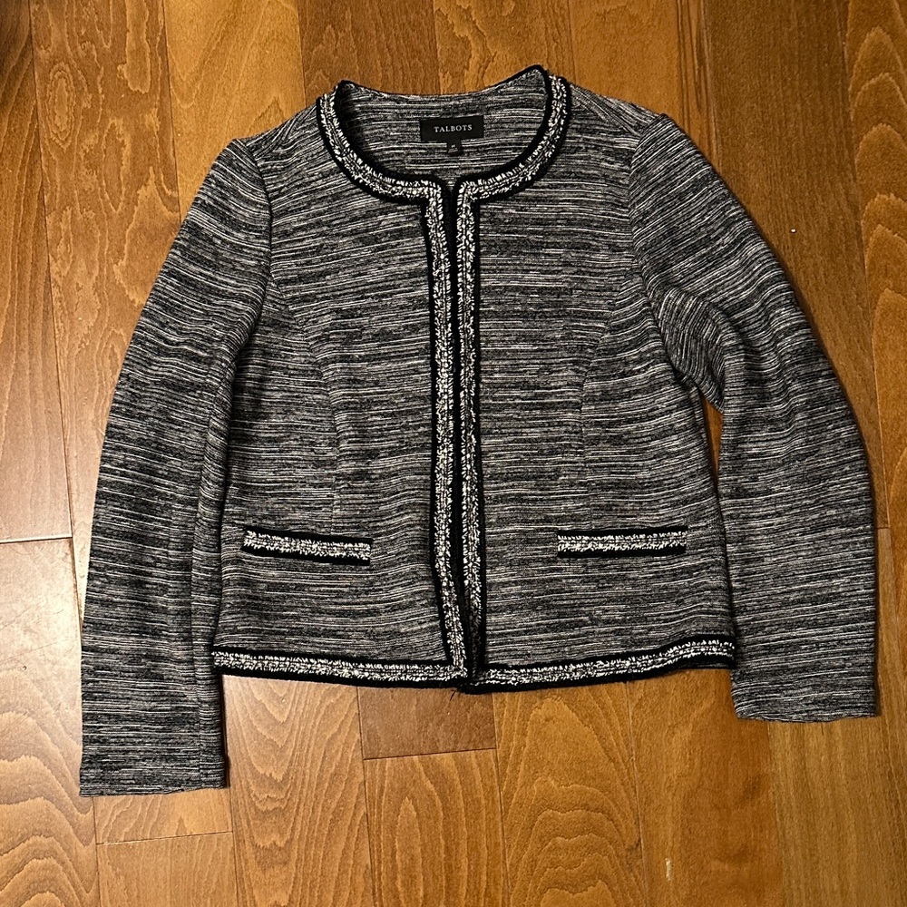 Talbots Textured Sweater Blazer Black Gray Women's Medium Knit Jacket‎